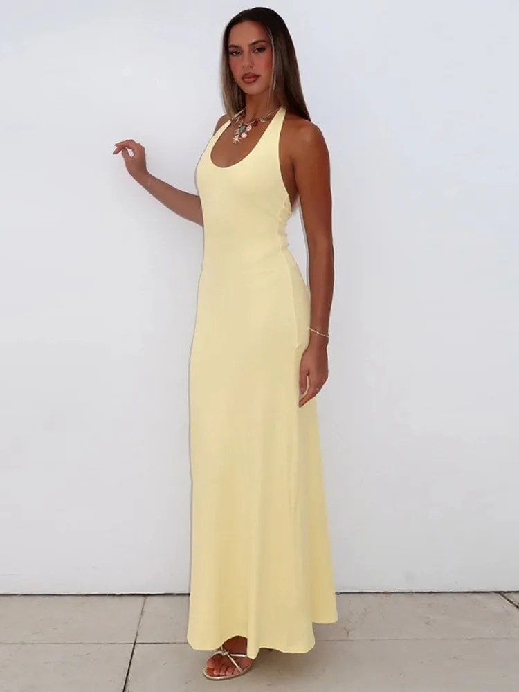 Melivya™ Halter Scoop Neck Maxi Dress