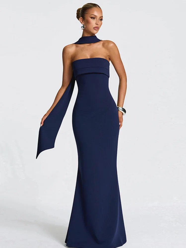 Melivya™ Off-shoulder Strapless Scarf Maxi Dress