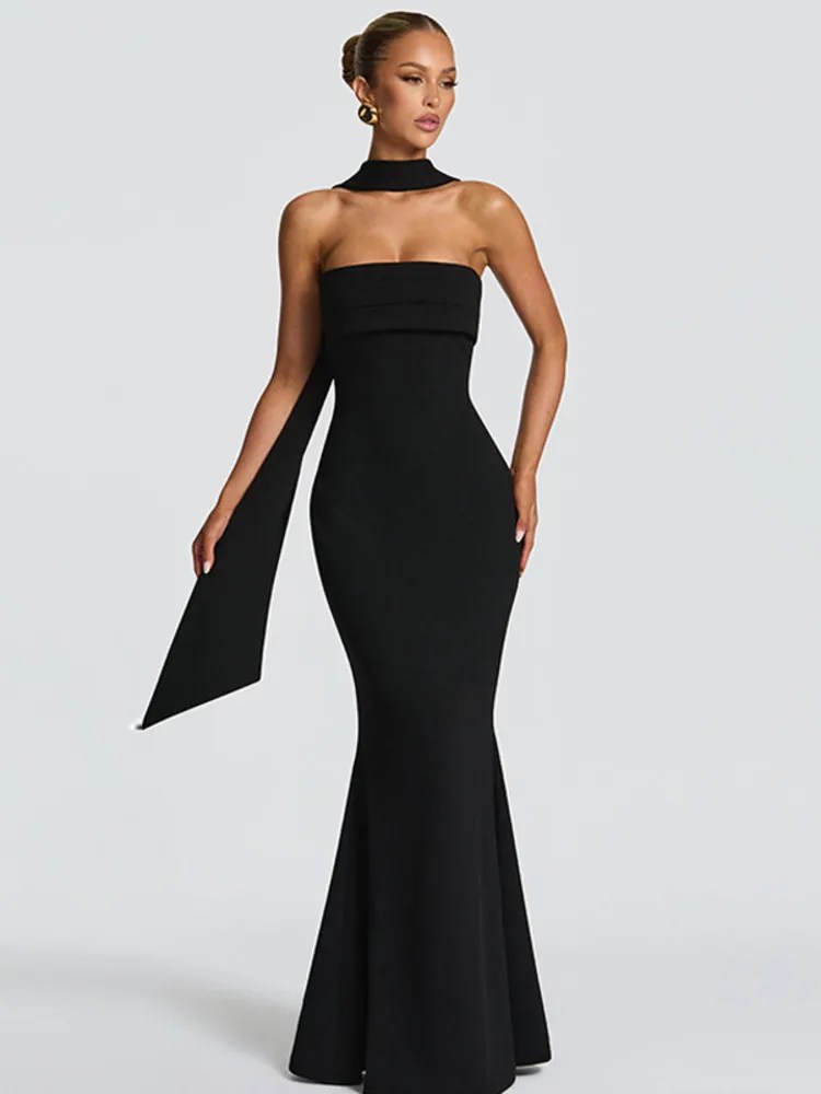 Melivya™ Off-shoulder Strapless Scarf Maxi Dress