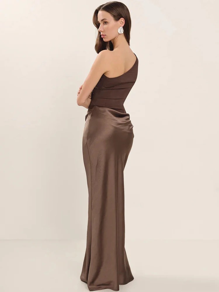 Melivya™ One Shoulder Satin Maxi Dress