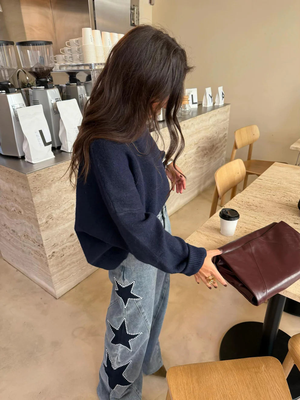 Melivya™ Stars Patch Wide Leg Jeans