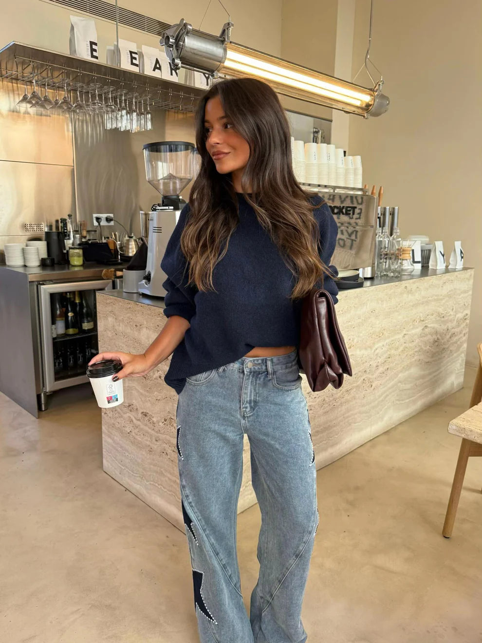 Melivya™ Stars Patch Wide Leg Jeans