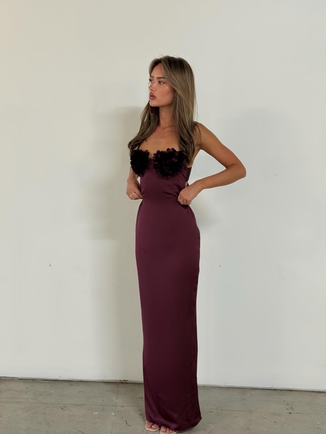 Melivya™ Burgundy Bloom Satin Gown