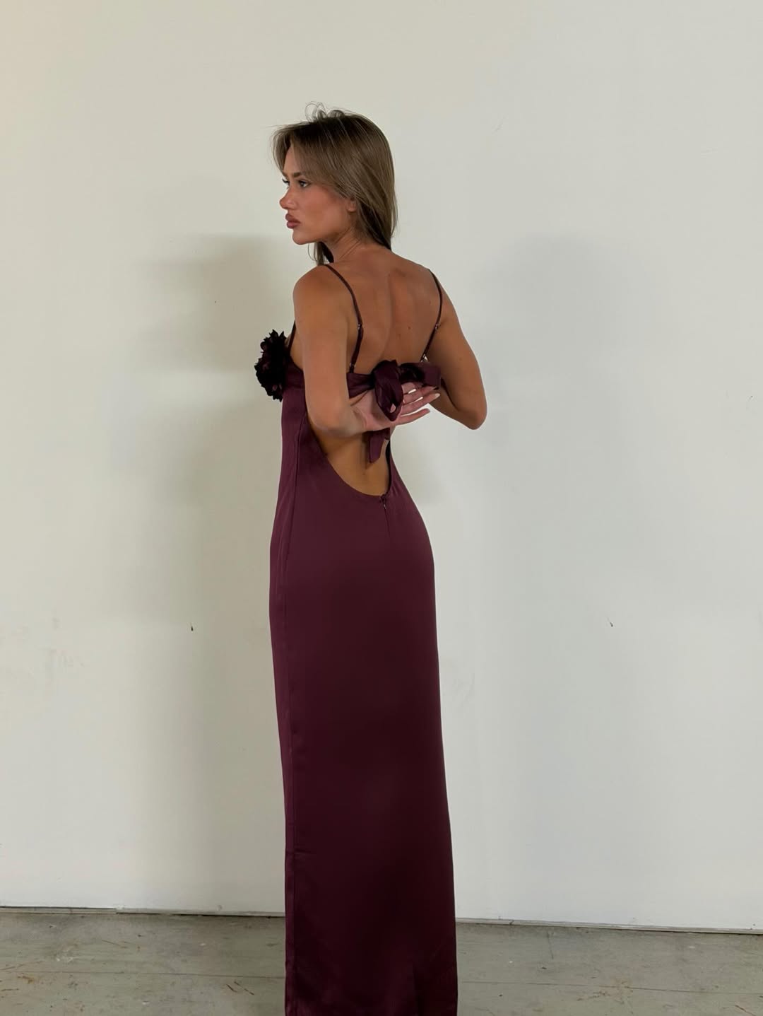 Melivya™ Burgundy Bloom Satin Gown