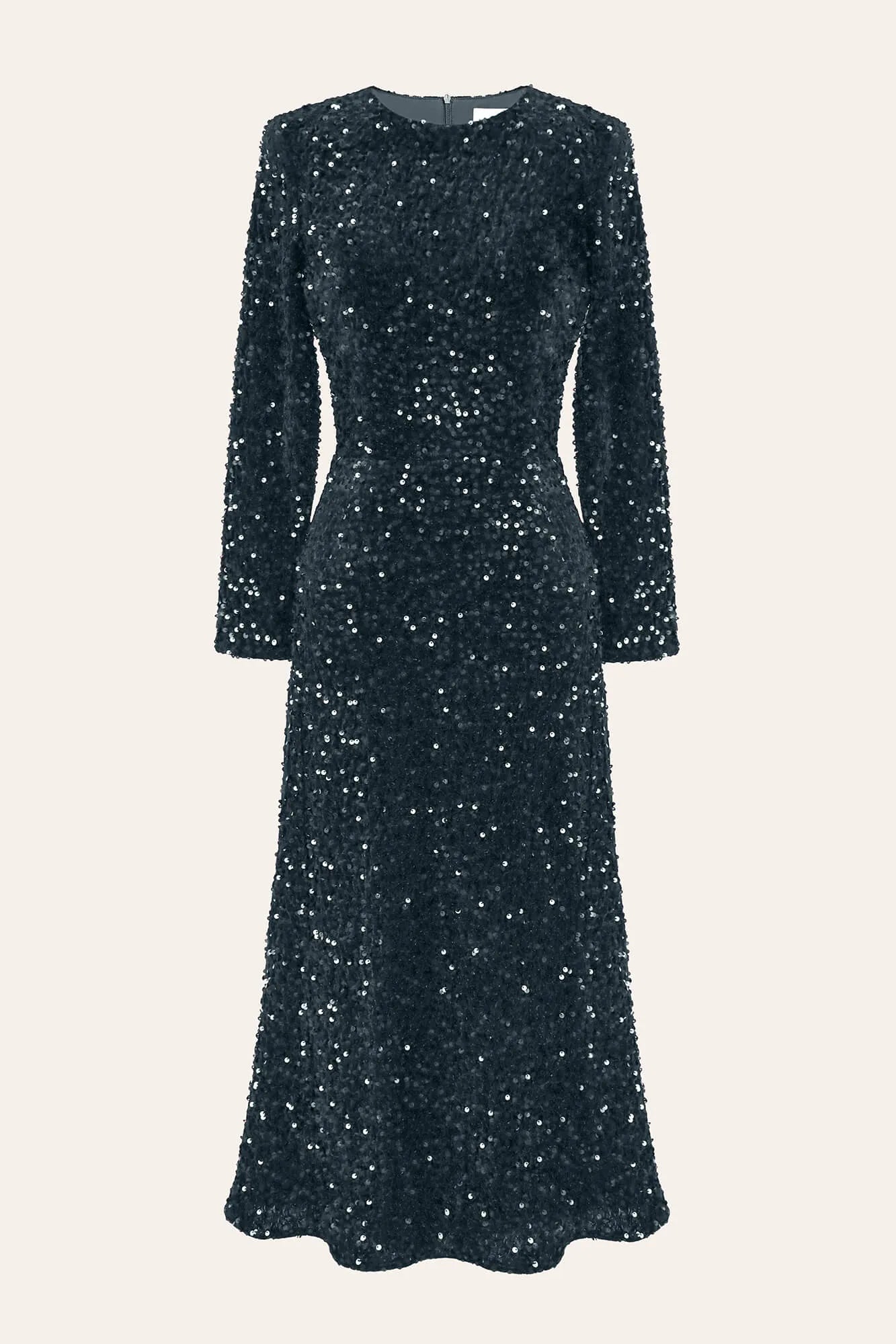 Melivya™ Sequin Decorated Velvet Long Sleeve Midi Dress