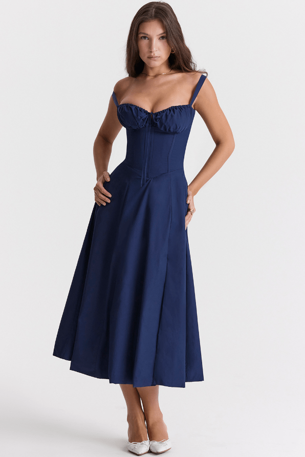Melivya™ CARMEN FRENCH NAVY  BUSTIER MIDI DRESS  - Dark Blue