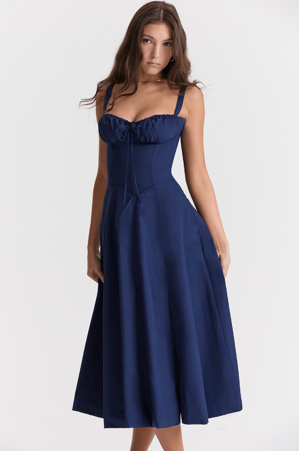 Melivya™ CARMEN FRENCH NAVY  BUSTIER MIDI DRESS  - Dark Blue