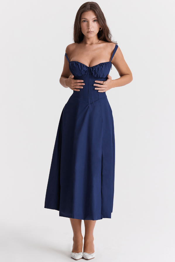 Melivya™ CARMEN FRENCH NAVY  BUSTIER MIDI DRESS  - Dark Blue