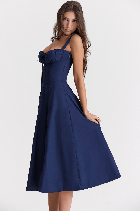 Melivya™ CARMEN FRENCH NAVY  BUSTIER MIDI DRESS  - Dark Blue