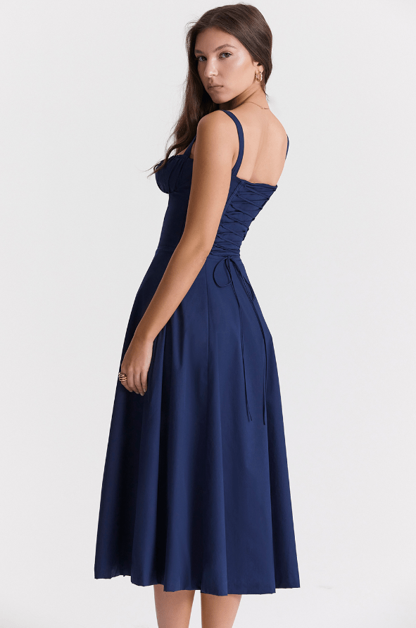 Melivya™ CARMEN FRENCH NAVY  BUSTIER MIDI DRESS  - Dark Blue