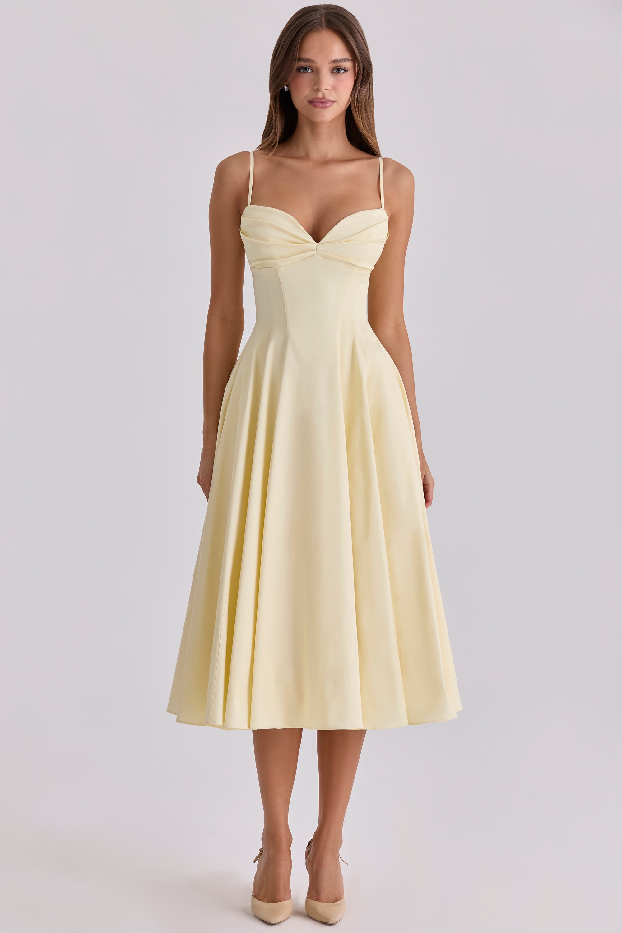 Melivya™ Lemon Elegance Midi Dress