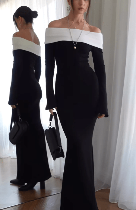 Melivya™ EMILION BLACK CLASSY OFF SHOULDER  MAXI DRESS - Black