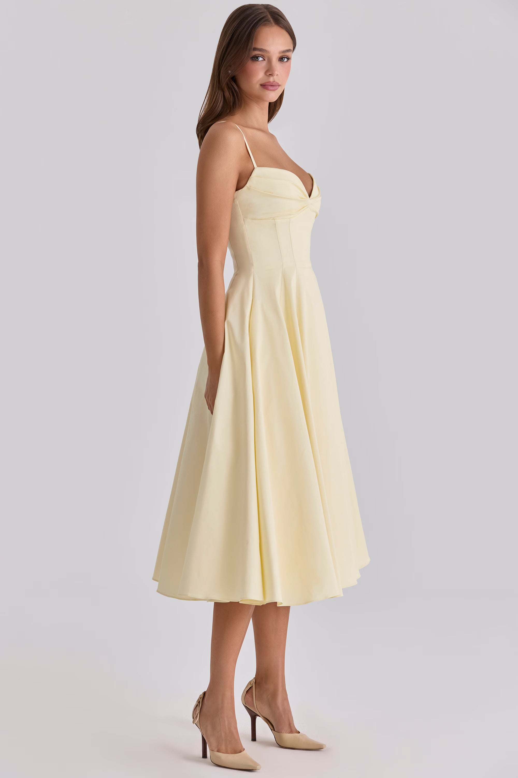 Melivya™ Lemon Elegance Midi Dress