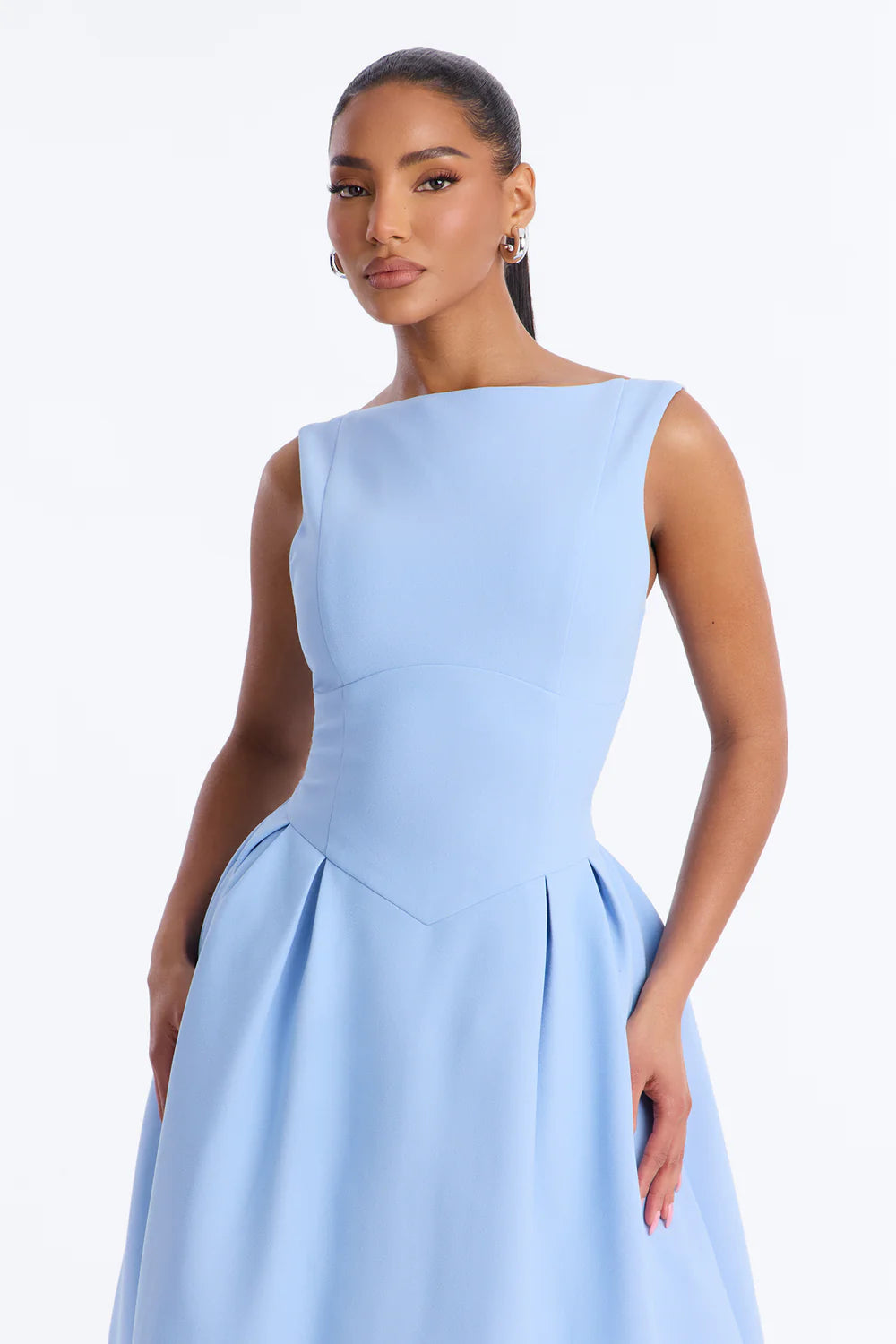 Melivya™ Anika Pleated Midi Dress - Blue