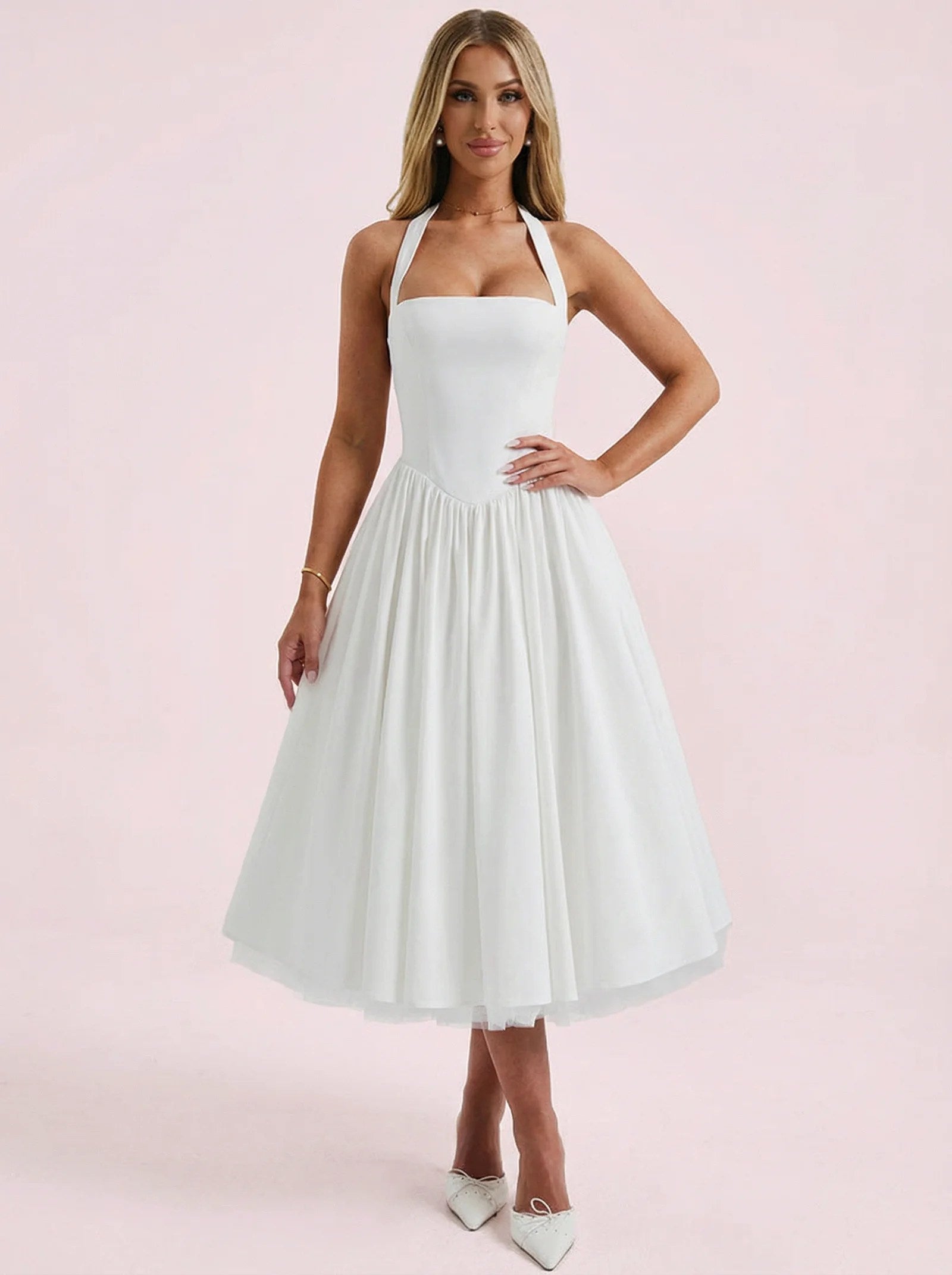 Melivya™ Halter Elegant A-line Midi Dress