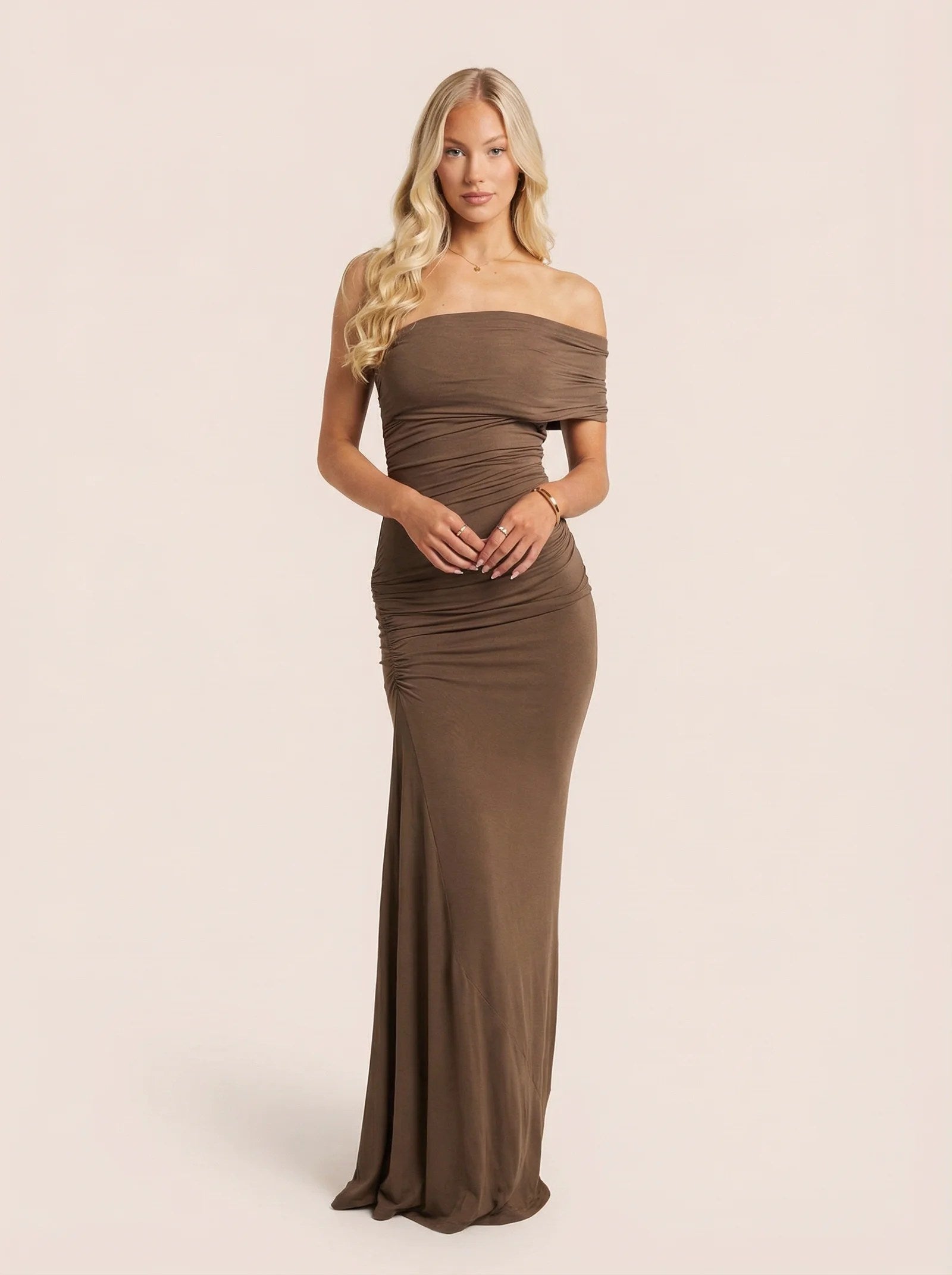 Melivya™ Brown Oblique One Shoulder Bodycon