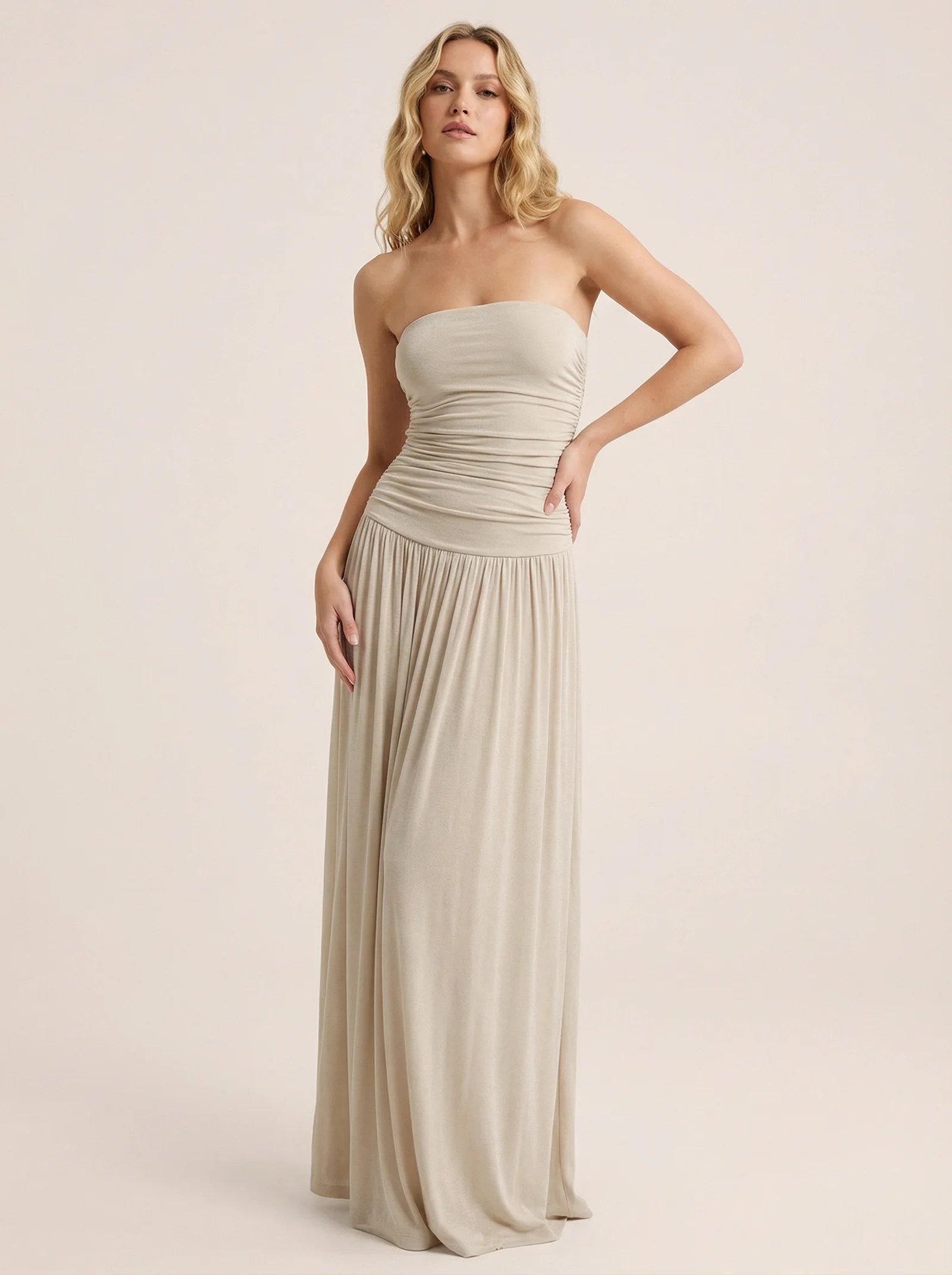 Melivya™ Off-shoulder Strapless Pleated  Dress