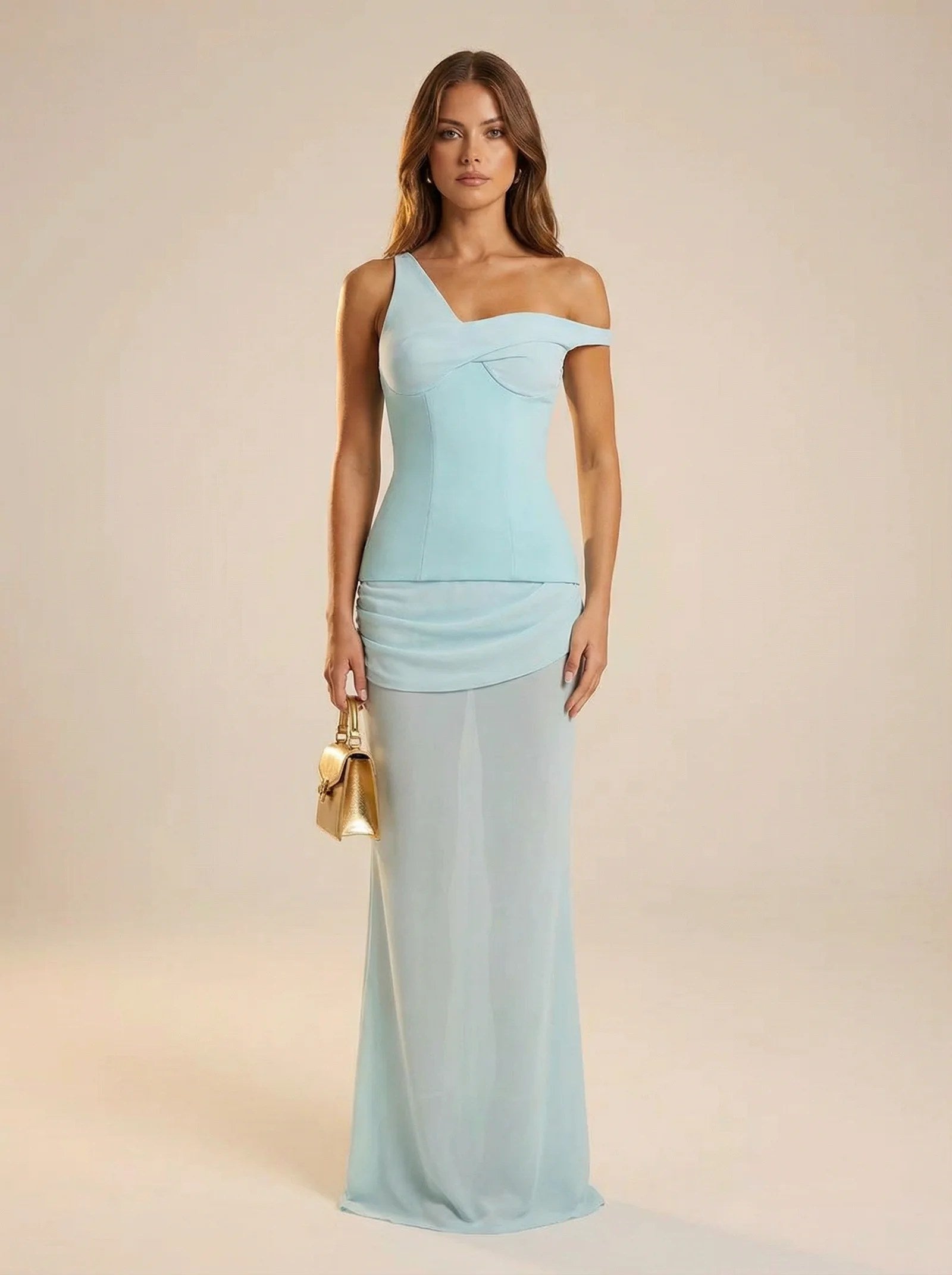 Melivya™ Blue Off Shoulder Elegant Formal Maxi Dress