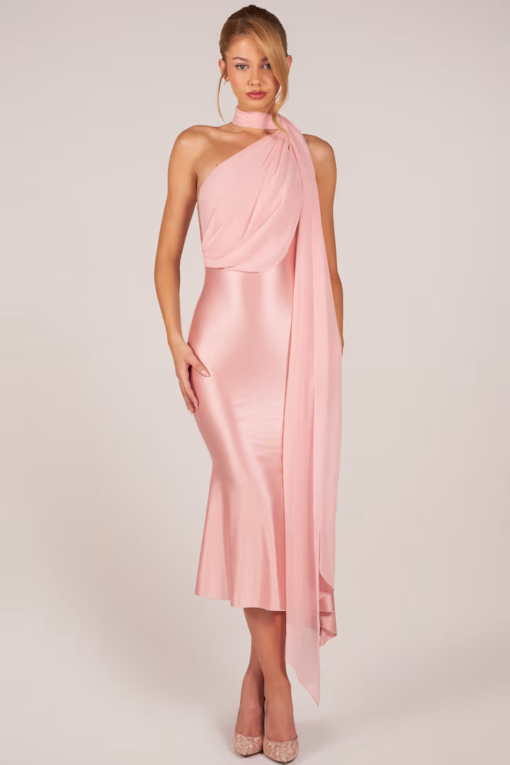 Melivya™ Blush Étoile Scarf Midi Dress