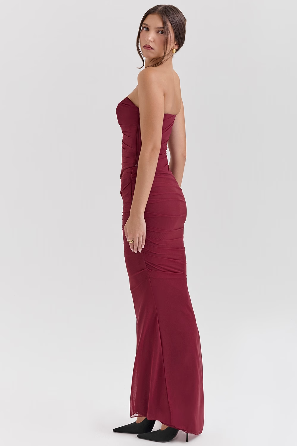 Melivya™ Cassidy Cabernet Fluted Hem Mesh Maxi Skirt