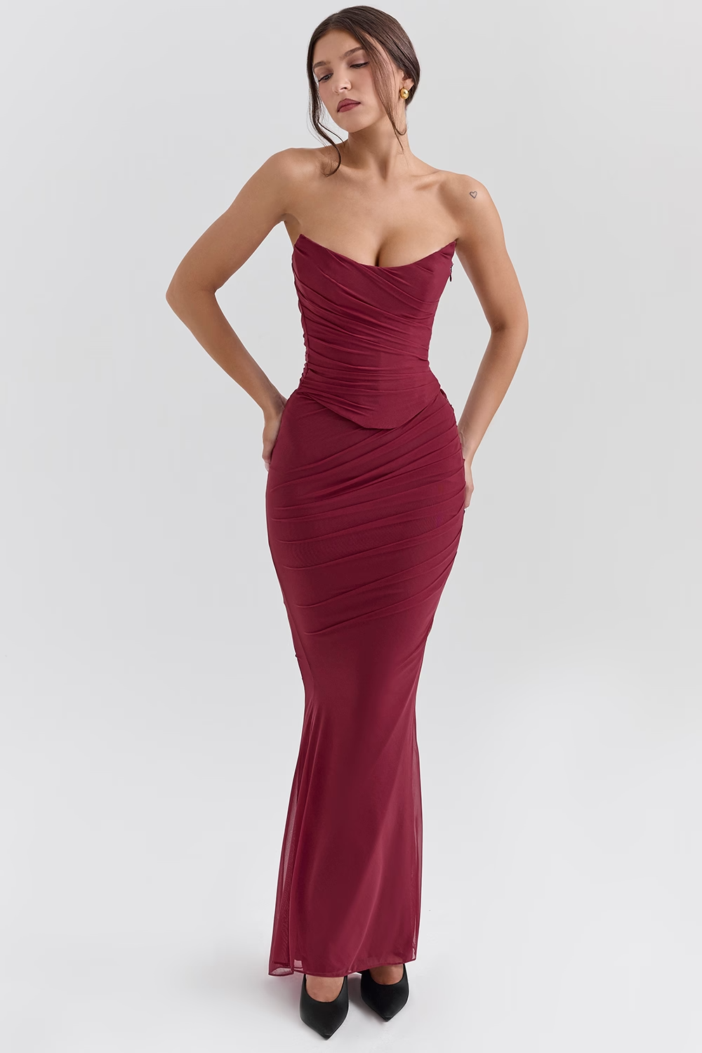 Melivya™ Cassidy Cabernet Fluted Hem Mesh Maxi Skirt