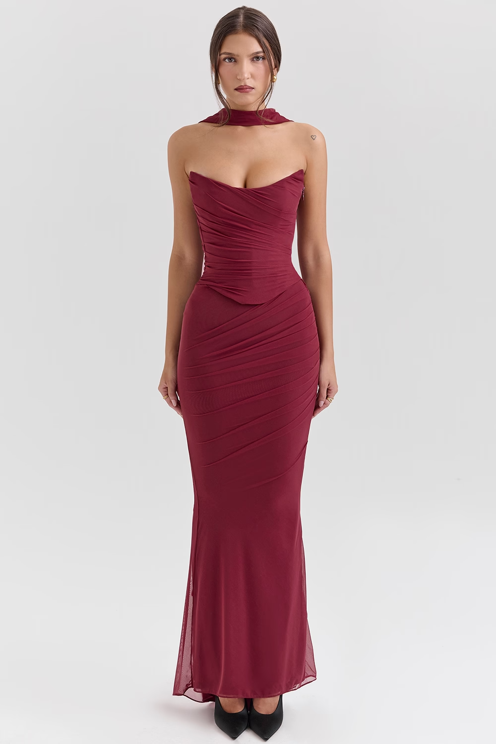 Melivya™ Cassidy Cabernet Fluted Hem Mesh Maxi Skirt