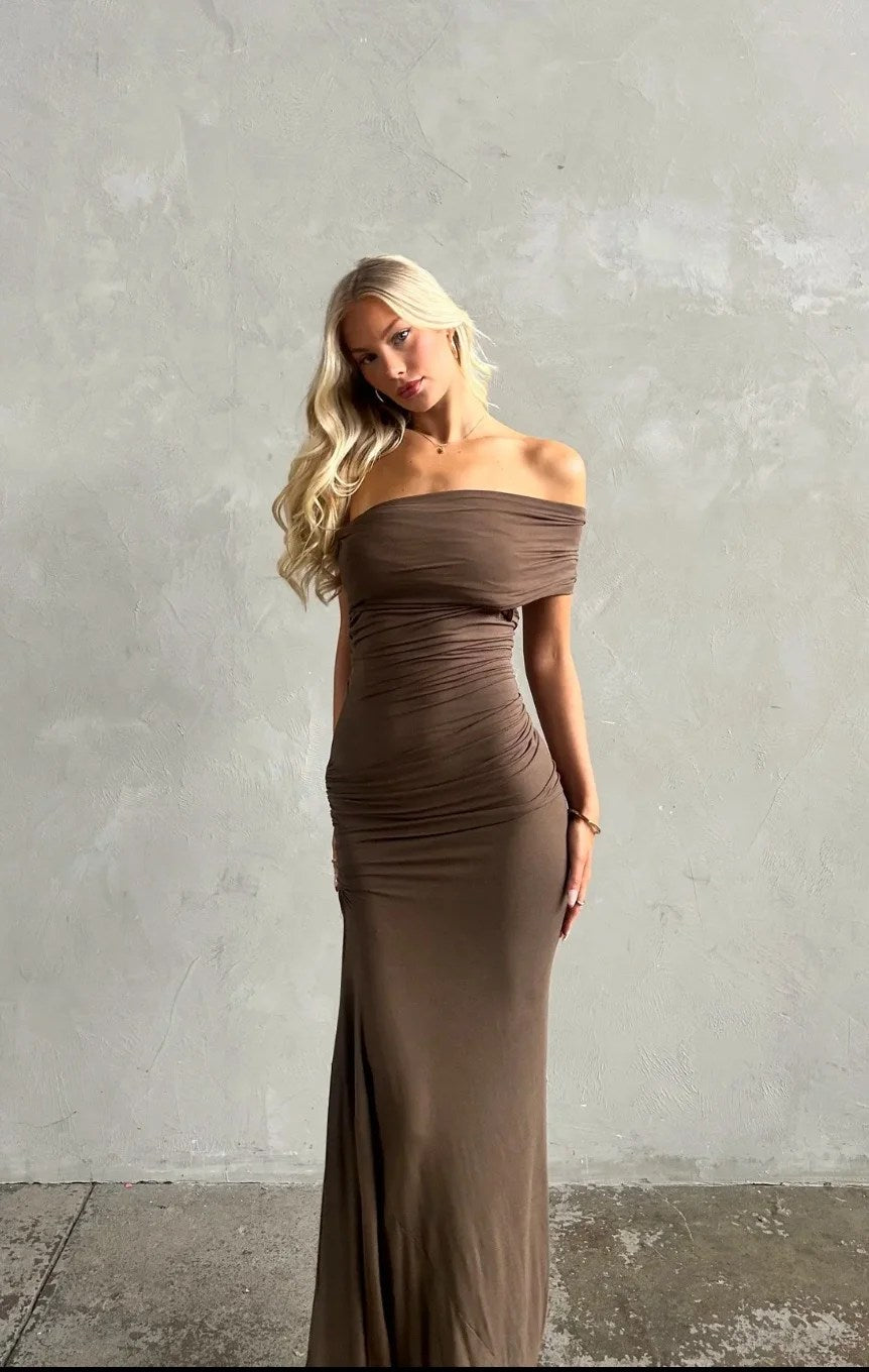 Melivya™ Brown Oblique One Shoulder Bodycon