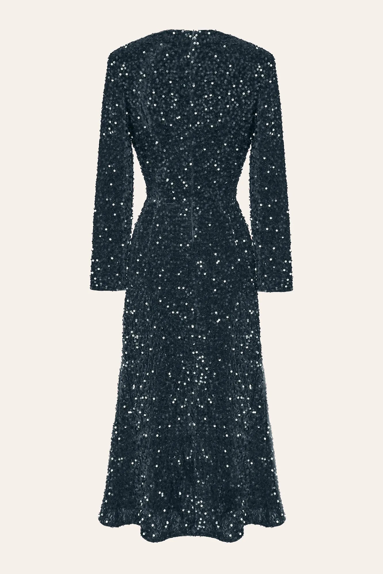 Melivya™ Sequin Decorated Velvet Long Sleeve Midi Dress