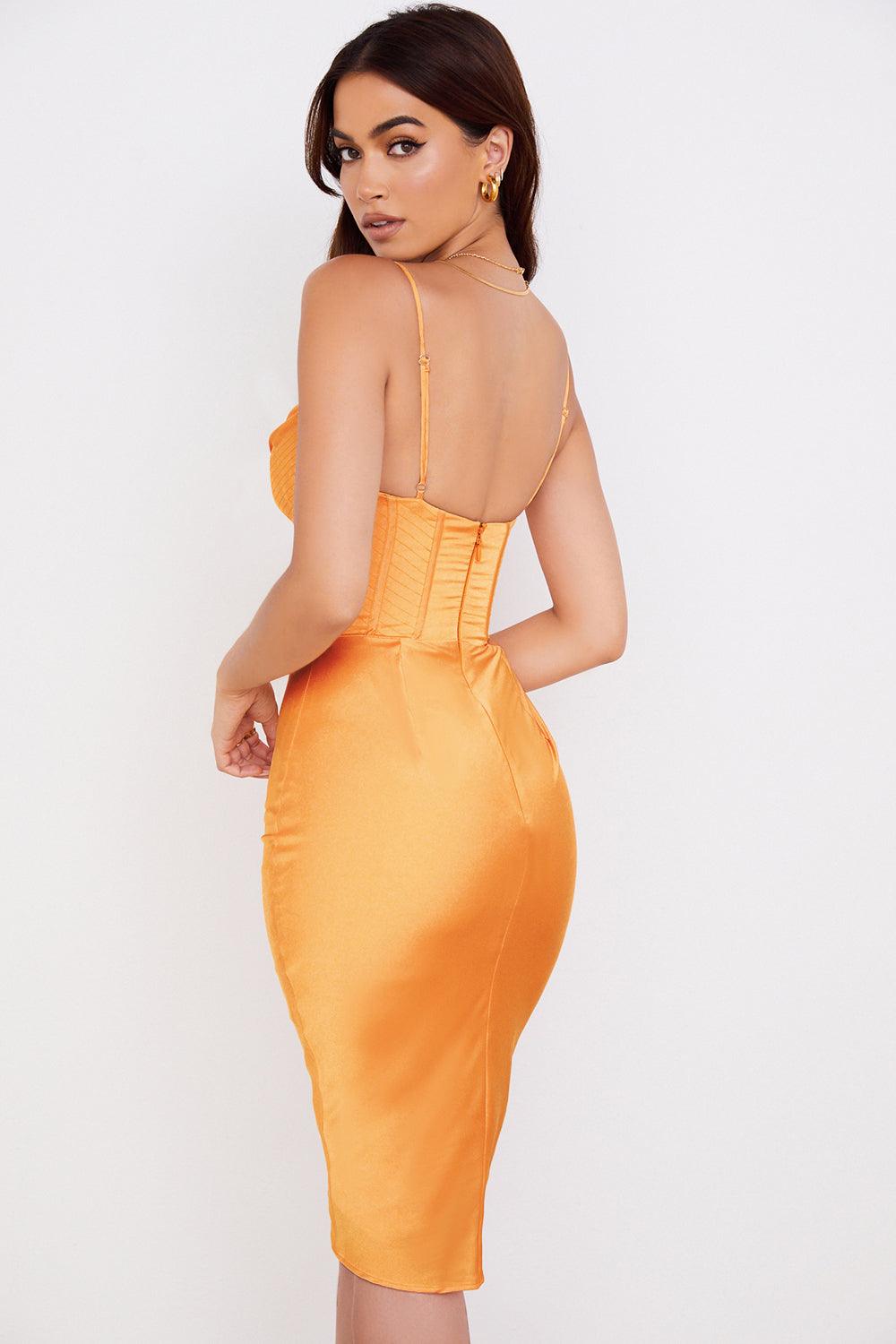 Melivya™ NARIN Corset Slip Midi Dress - Orange