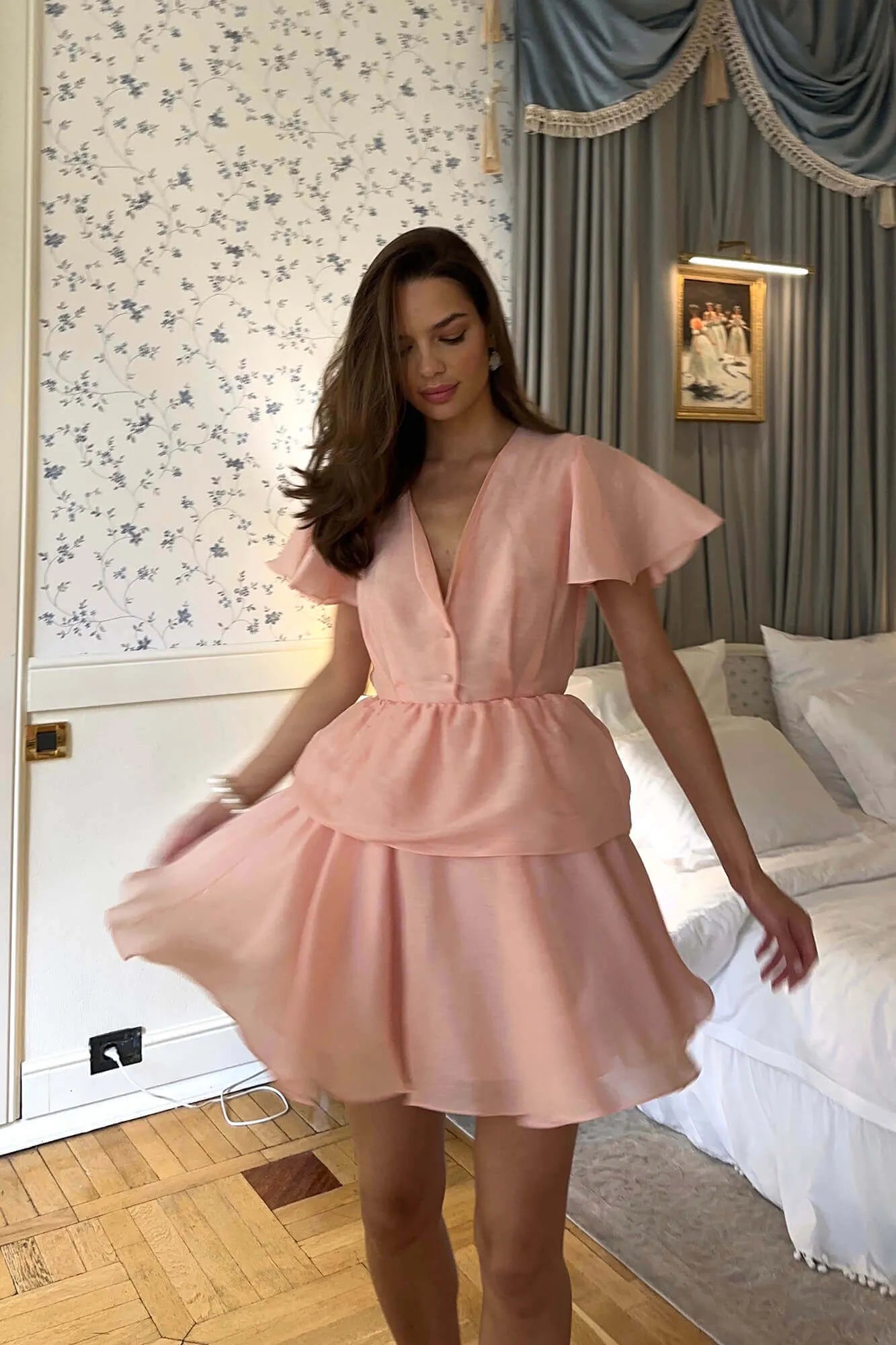 Melivya™ Mini Dress with Peplum and Ruffle Sleeves