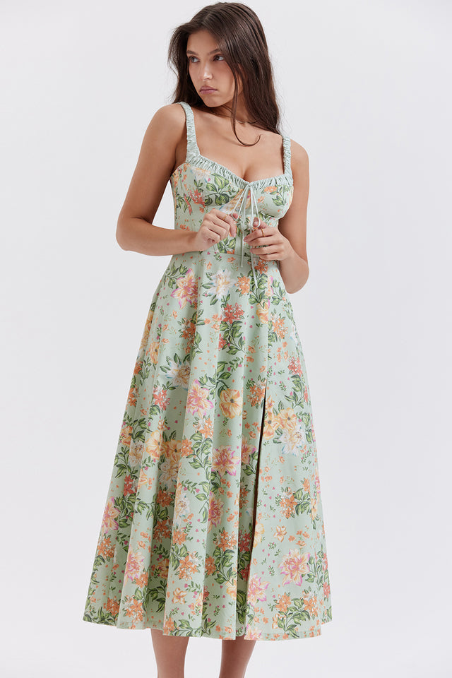 Melivya™ SABRINA LIGHT JADE PRINT BUSTIER SUNDRESS