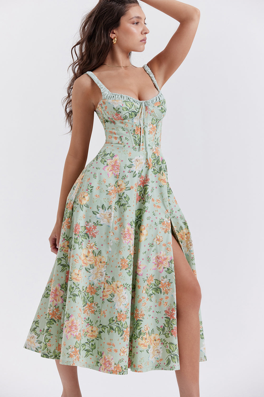 Melivya™ SABRINA LIGHT JADE PRINT BUSTIER SUNDRESS