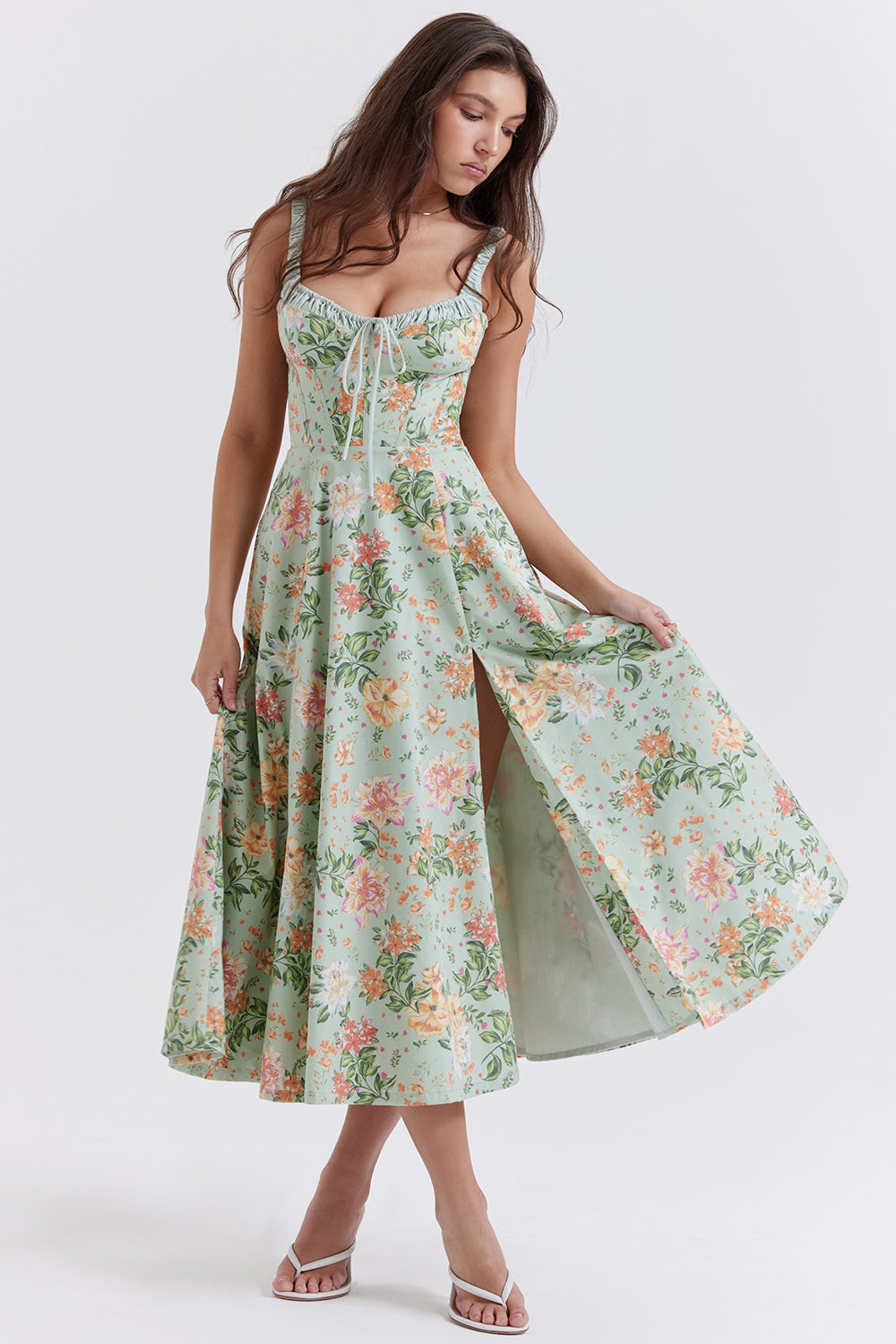 Melivya™ SABRINA LIGHT JADE PRINT BUSTIER SUNDRESS