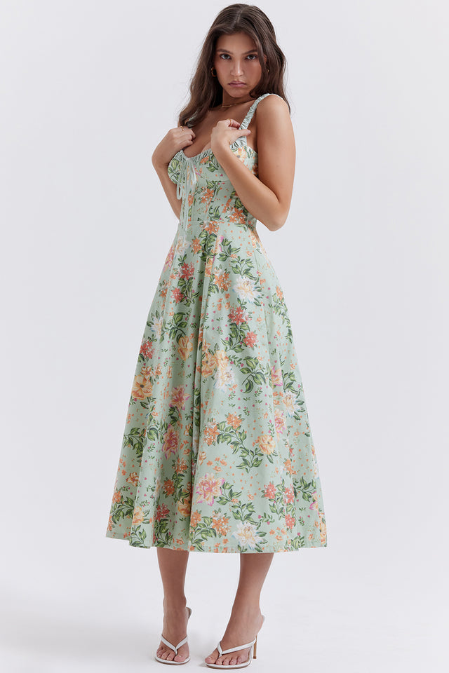 Melivya™ SABRINA LIGHT JADE PRINT BUSTIER SUNDRESS