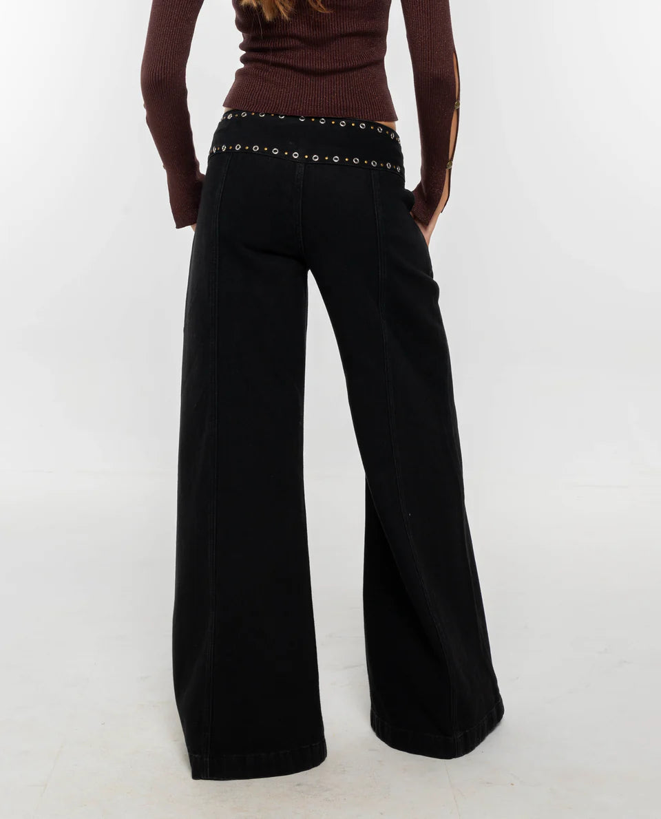 Melivya™ Black Cutout Flare Jeans