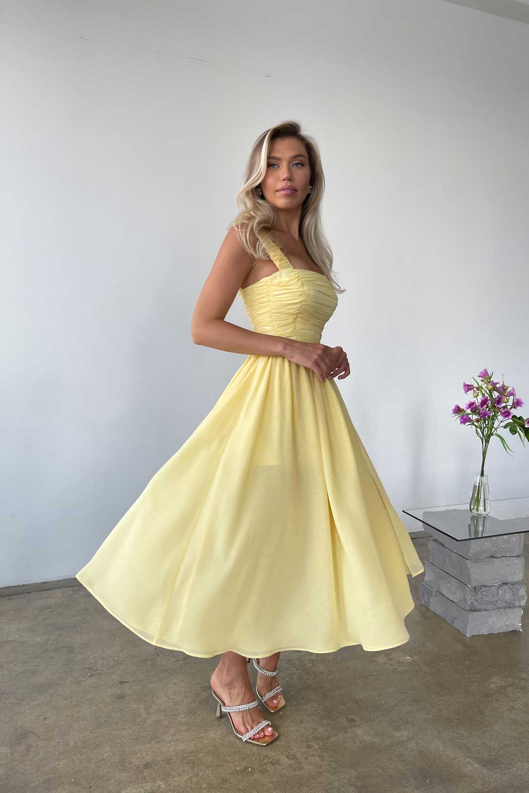 Melivya™ Draped Bodice Chiffon Midi Dress