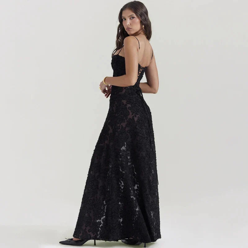 Melivya™ Black Midnight Bloom Lace-Up