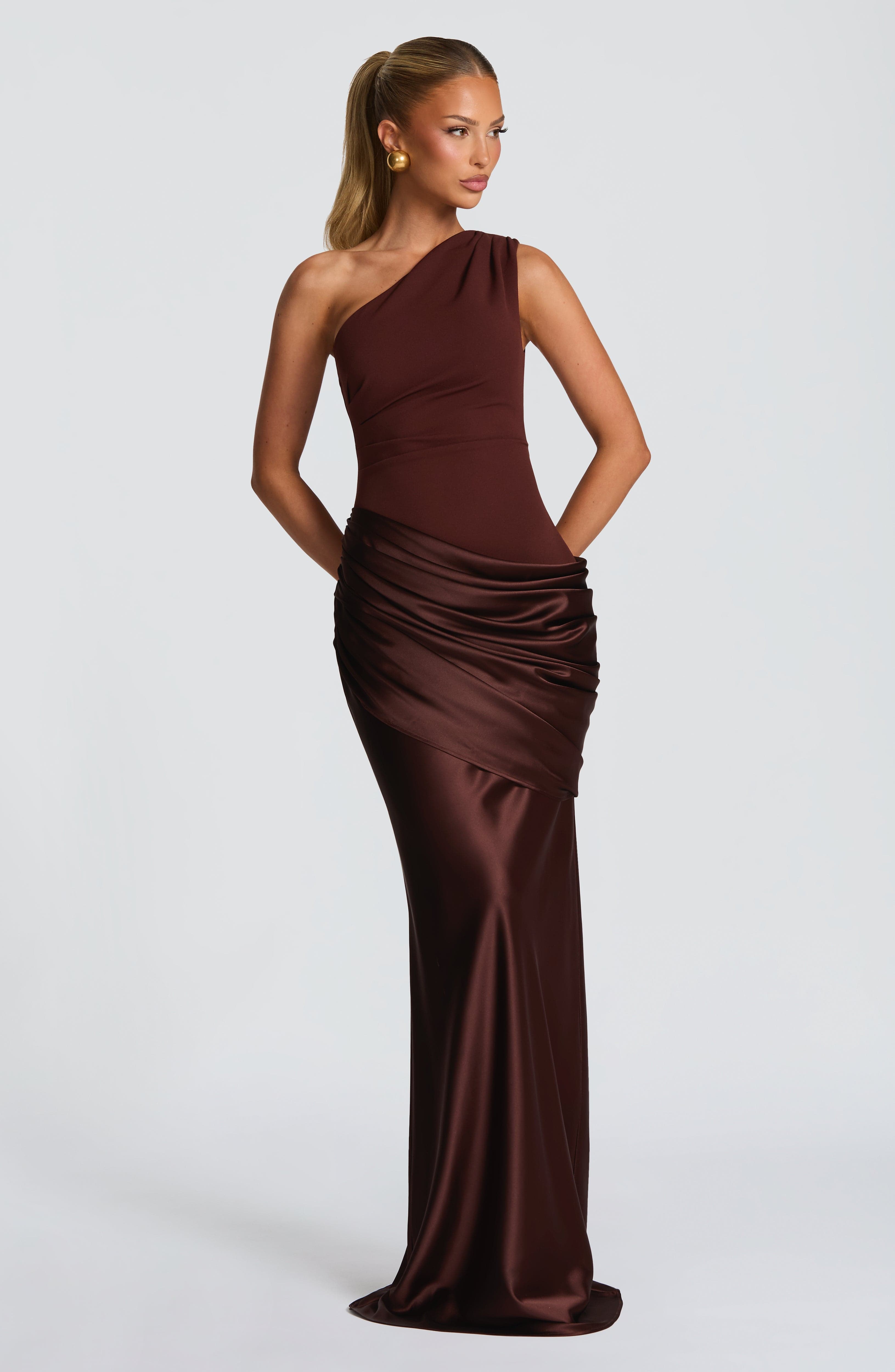 Melivya™ Malina Long Dress – Plum Brown