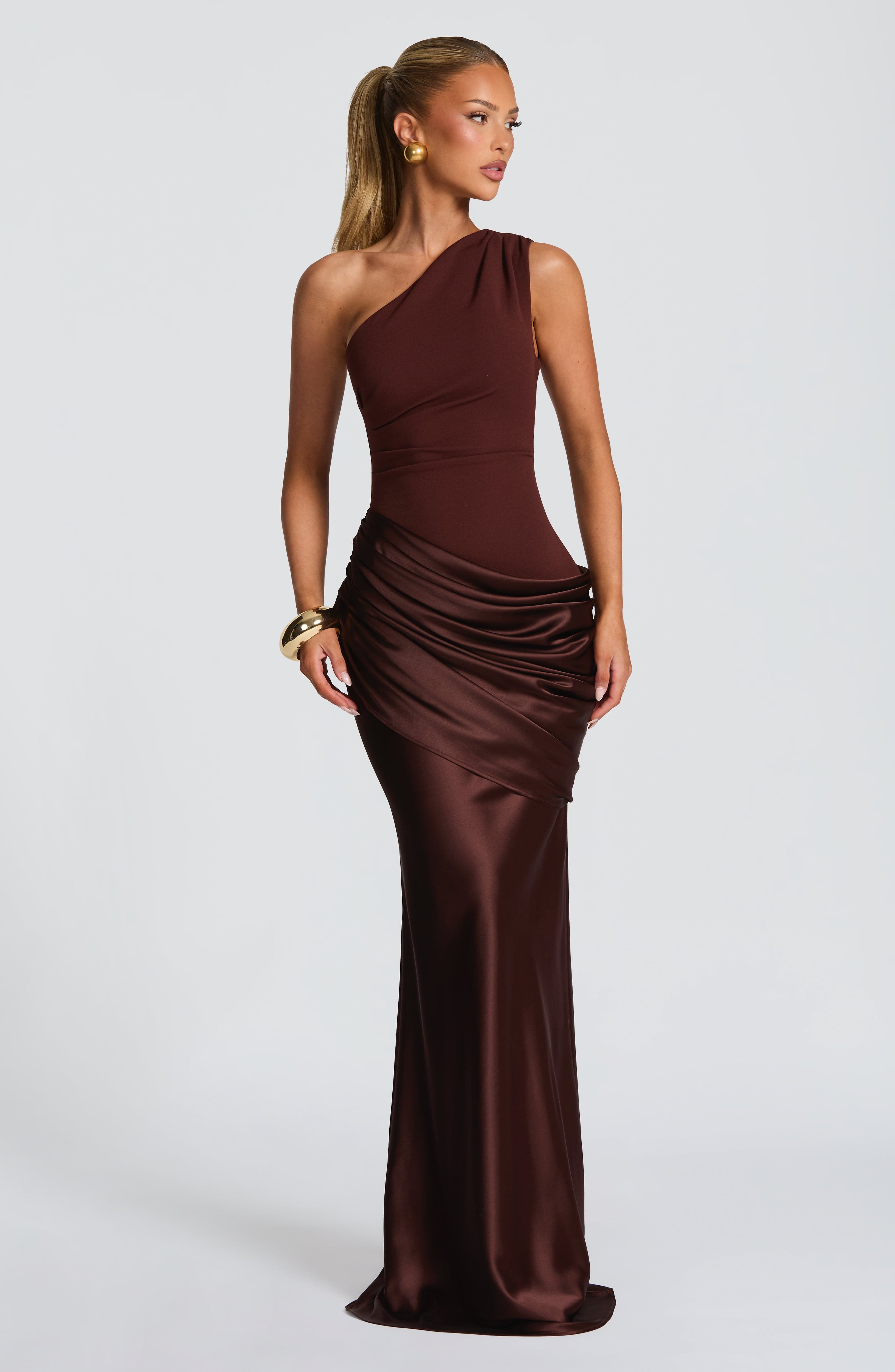 Melivya™ Malina Long Dress – Plum Brown