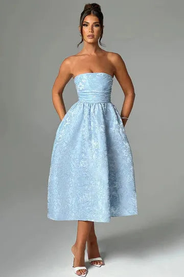 Melivya™ Paula - Strapless Jacquard Midi Dress