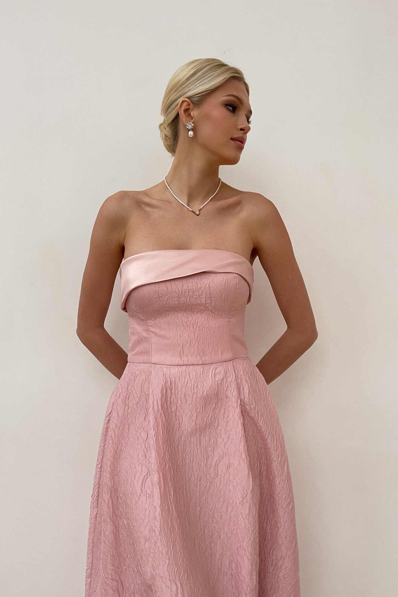Melivya™ Jacquard Midi Dress with Satin Turn-up