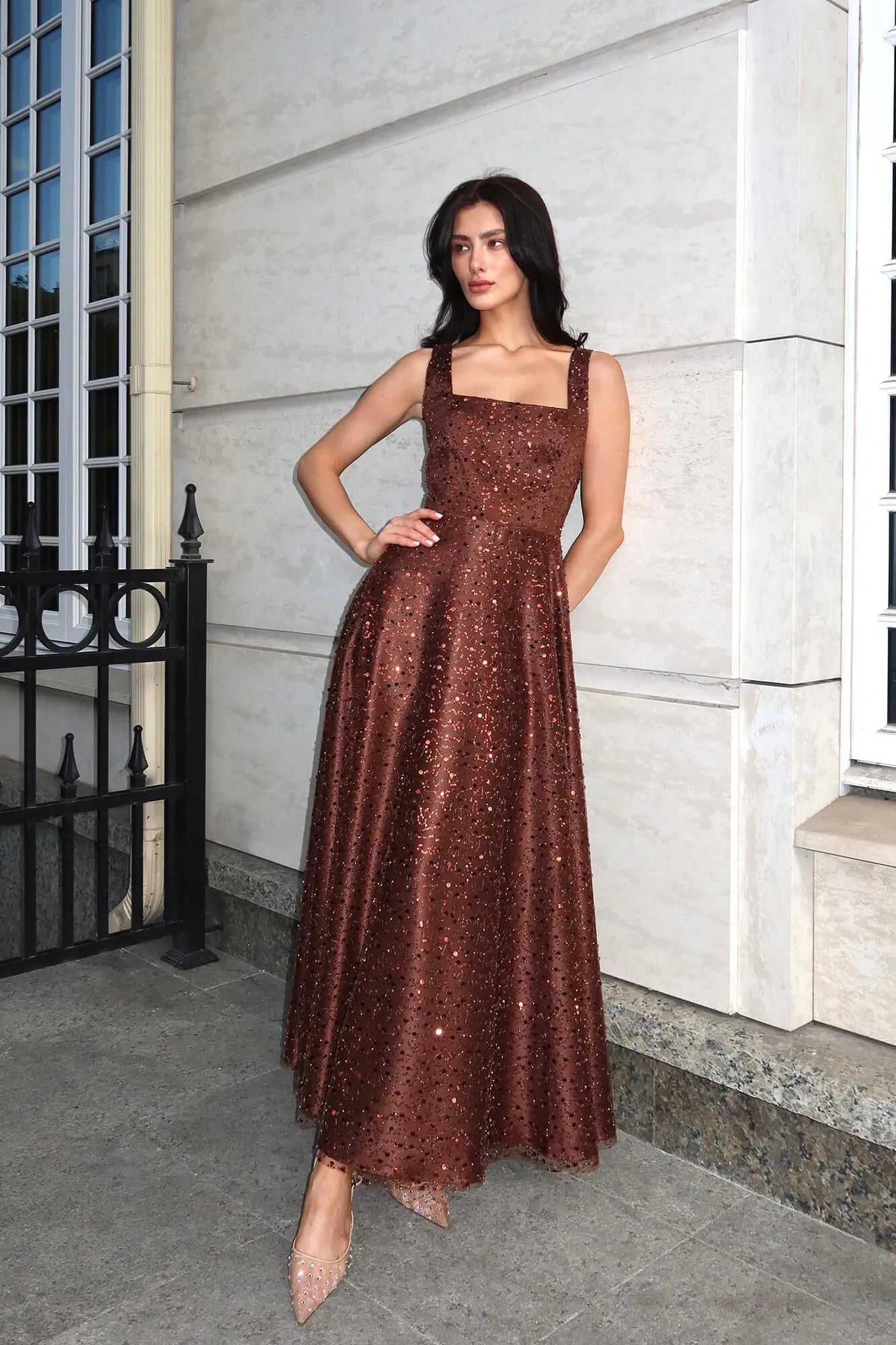 Melivya™ Embellished Midi Dress with Sequins and Beads