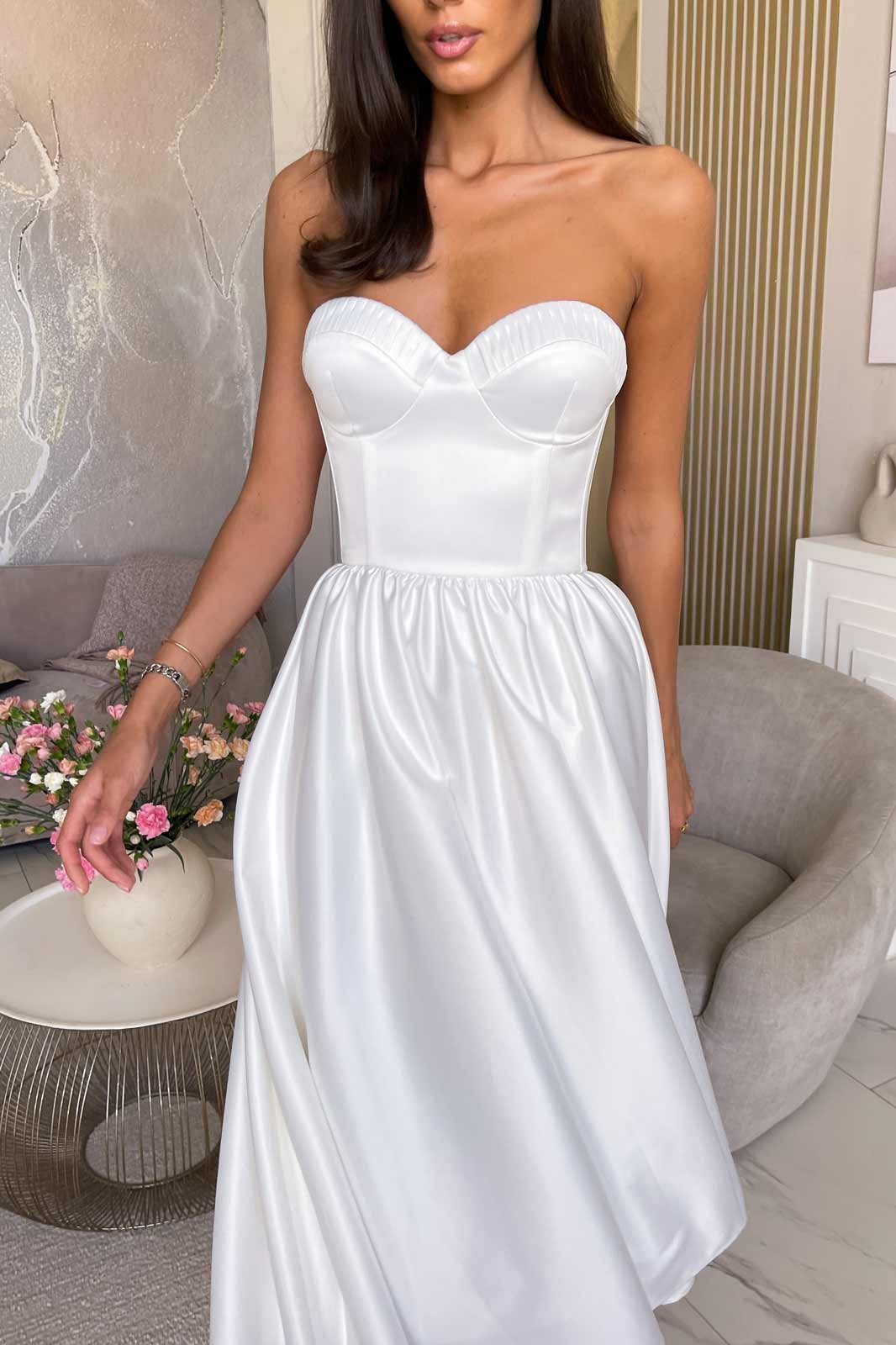 Melivya™ Bustier Pleated Bust Cups Midi Dress